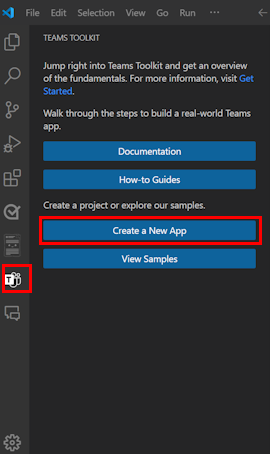 Visual Studio Code で新しいアプリを作成する方法を示すスクリーンショット。