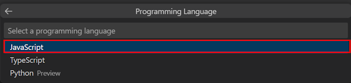 Visual Studio Code のプログラミング言語を示すスクリーンショット。