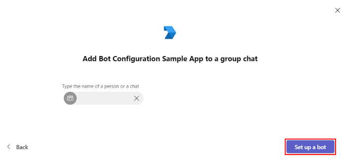 チャットでボットを設定するスクリーンショット。