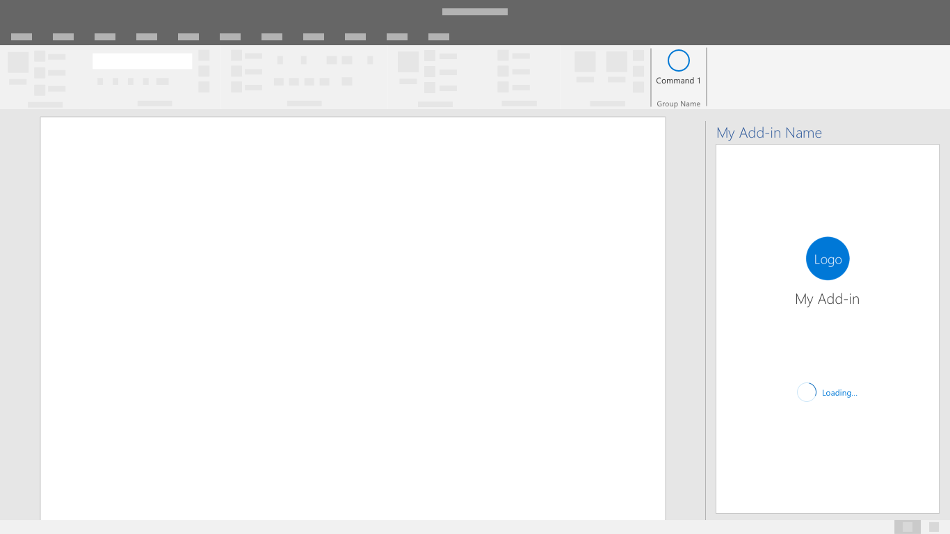 Office デスクトップ アプリケーションのアドイン作業ウィンドウに表示されるブランド スプラッシュ画面。