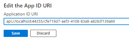 localhost ポートが 44355 に設定されている [アプリ ID URI] ペインを編集します。