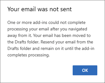 [送信] を選択した後にメッセージから移動すると、Outlook on the web または新しい Outlook on Windows のユーザーに表示されるダイアログ。