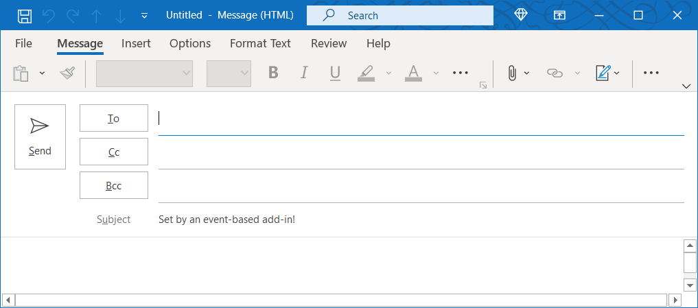 Outlook on Windows のメッセージ ウィンドウ。件名が compose に設定されています。