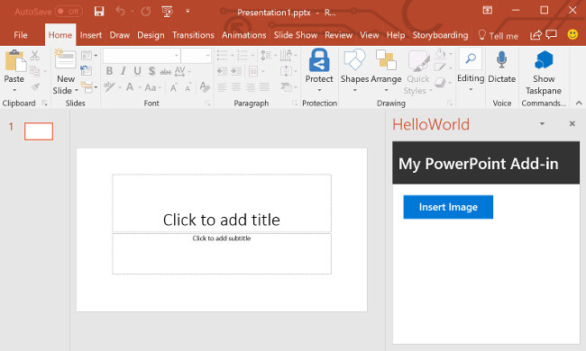 PowerPoint アドイン上に表示されている [イメージの挿入] ボタン。