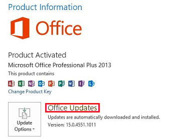 クイック実行バージョンの Office Updatesを示すスクリーンショット。