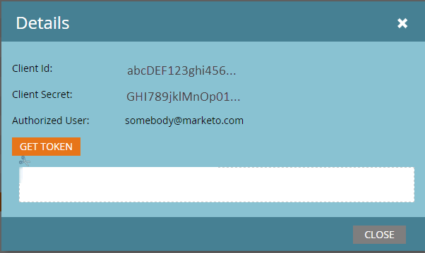 Marketo API アクセスの詳細を示すスクリーンショット。