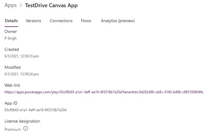 [TestDrive キャンバス アプリ] ウィンドウを示すスクリーンショット。