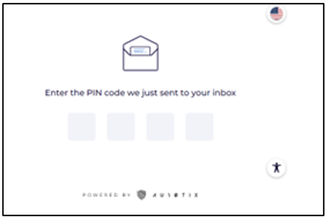 [AU10TIX] ページのスクリーンショット: 受信トレイに送信した PIN コードを入力します。