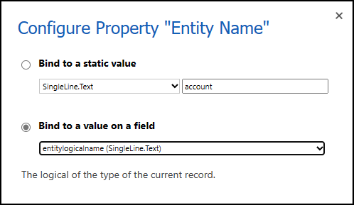 Entity Name プロパティを accountid フィールドに構成する