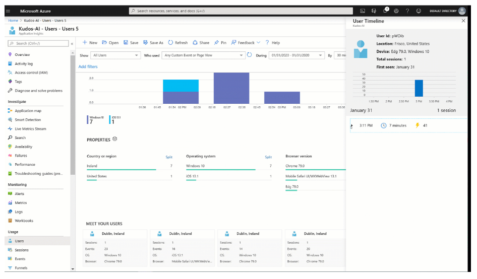 Application Insights のスクリーンショット。