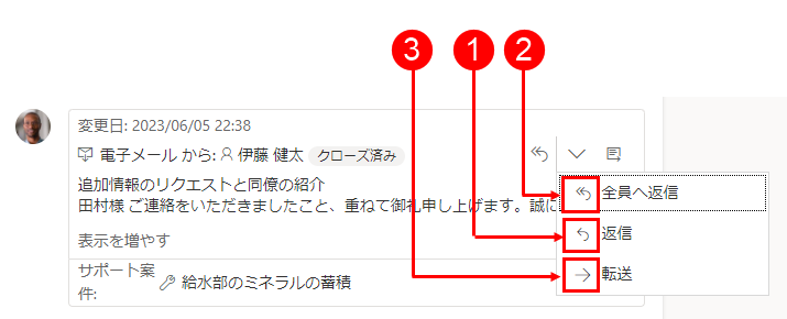 タイムラインでメールに返信します。