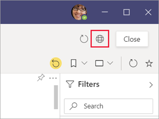 Screenshot of the web button in Power BI app in Microsoft Teams.