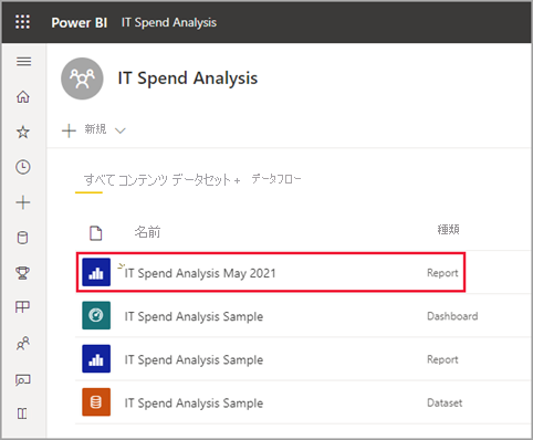 [レポート] タブの新しいレポートのスクリーンショット。