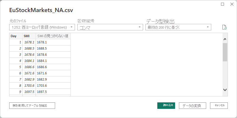 Screenshot shows the contents of the selected .csv file.