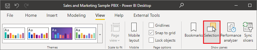 Screenshot showing enabling the Selection pane.