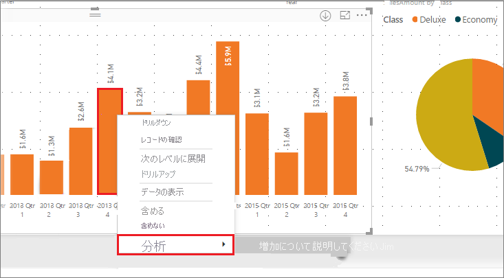 Screenshot of a visual, highlighting Analyze and Explain the increase in the right-click menu.