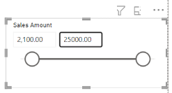 Screenshot of a visual, highlighting the Numeric range slicer set to Between.