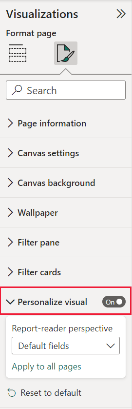 Screenshot showing the Personalize visual section in the Format pane.