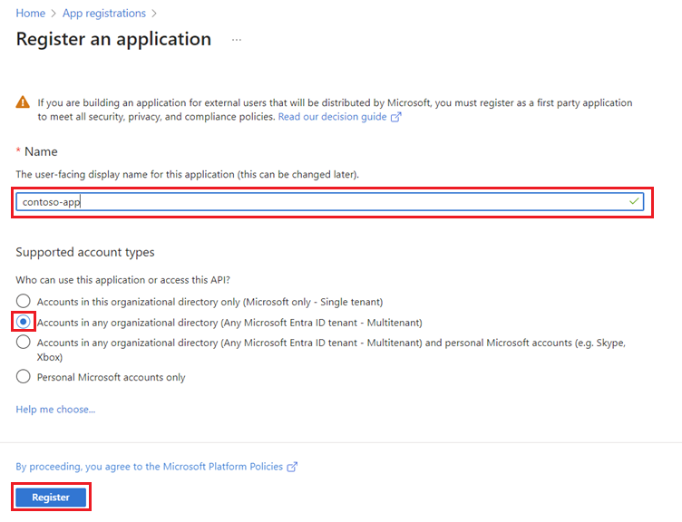 Microsoft Entra ID 登録アプリの [アプリの登録] ページのスクリーンショット。
