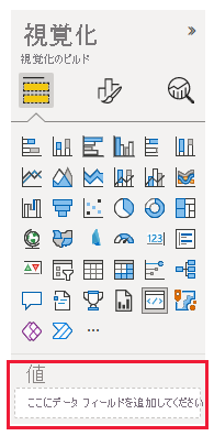 Screenshot of a Power BI visual that shows the Values well in the Visualizations pane.