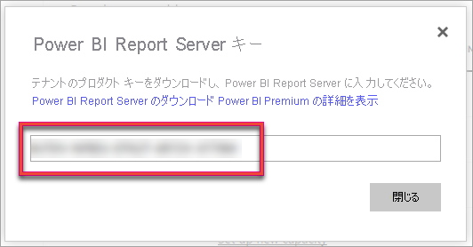 Screenshot of Power BI Report Server product key.