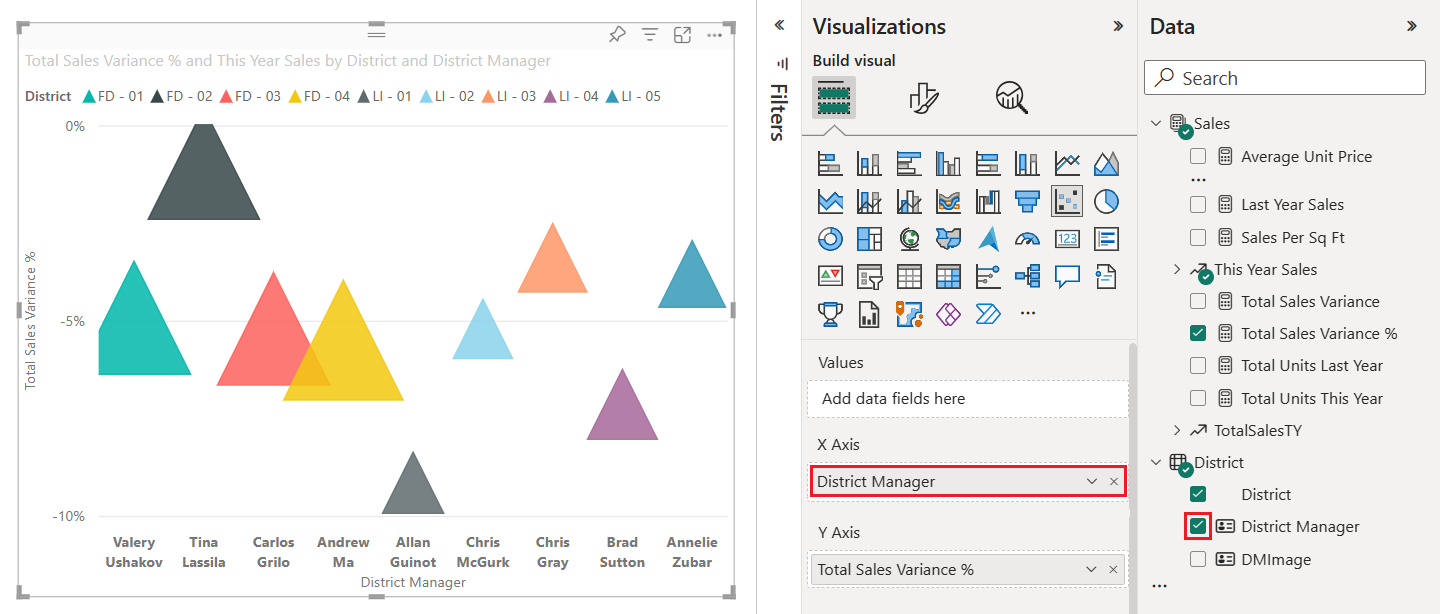 Screenshot that shows how to add category information to a scatter chart to easily create a dot plot chart.