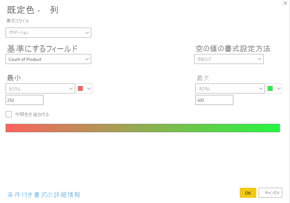 Screenshot of Default color options with maximum and minimum values.