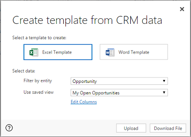 Excel テンプレートの作成ページ。