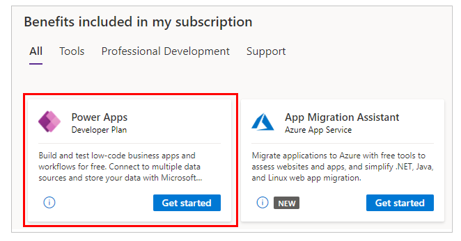 Visual Studio の Power Apps 開発者プラン。