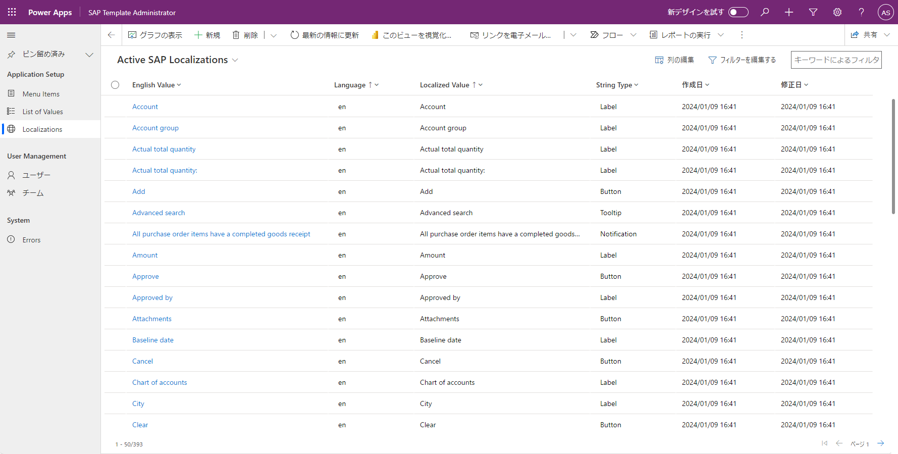 SAP 文字列のローカライズを管理します。