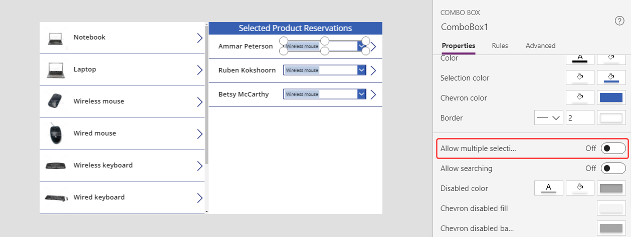 Allow multiple selection を Off に設定します。