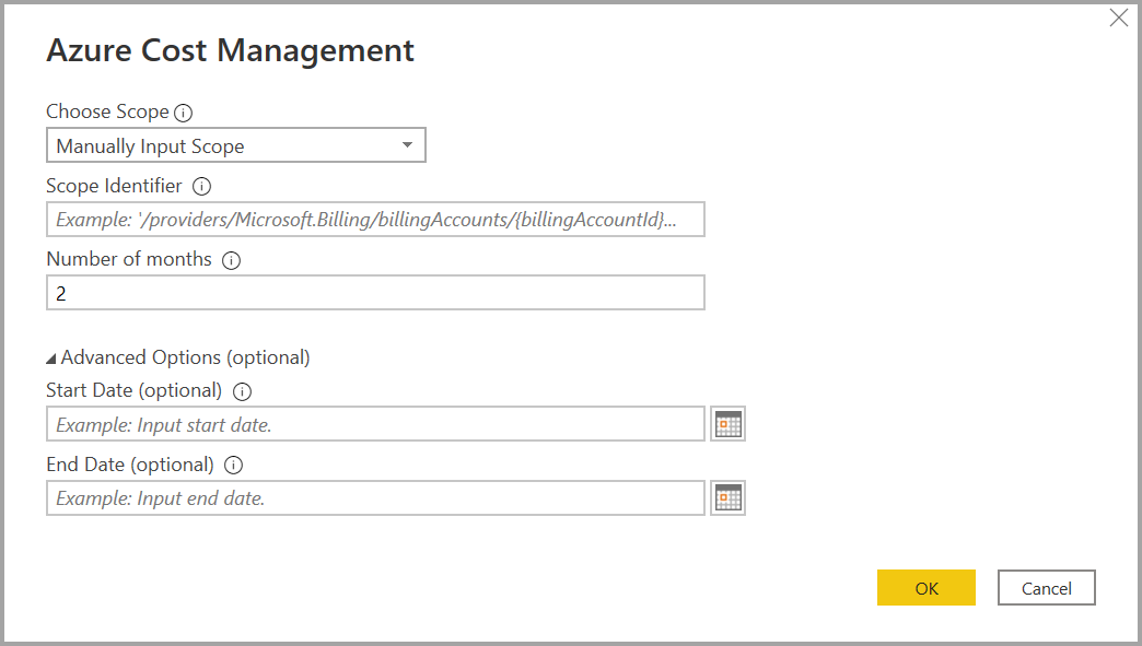 Azure Cost Management のスクリーンショット。月数が入力されています。