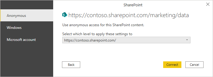 SharePoint フォルダーのデスクトップ認証。