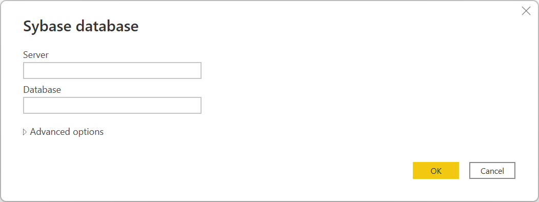 Sybase データベース接続を入力します。