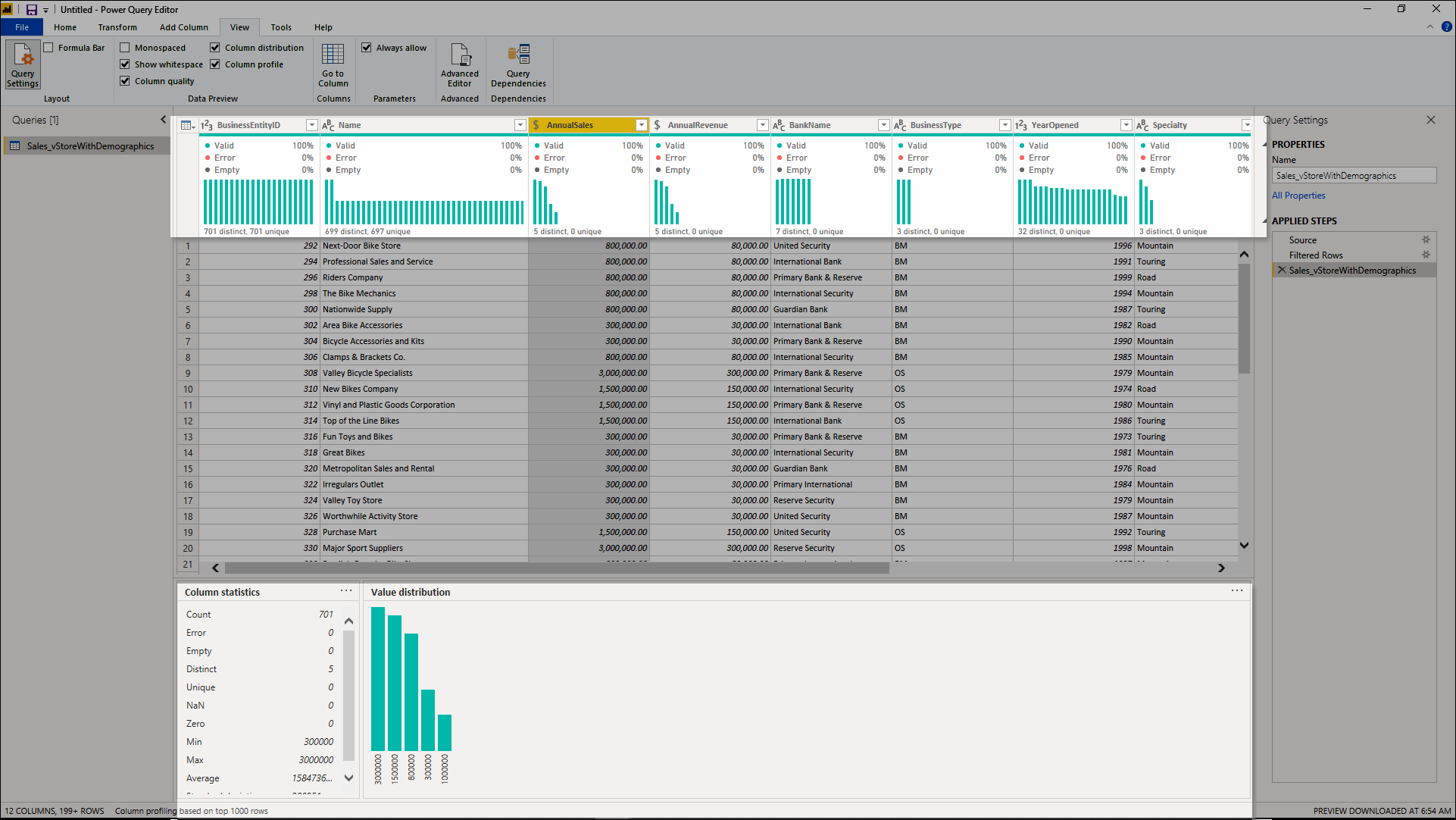 Power Query のデータ プレビューまたはデータ プロファイル ツール。