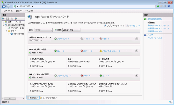 AppFabric ダッシュボード