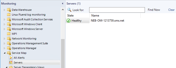 Operations Manager の [監視] の [サーバー] ウィンドウ
