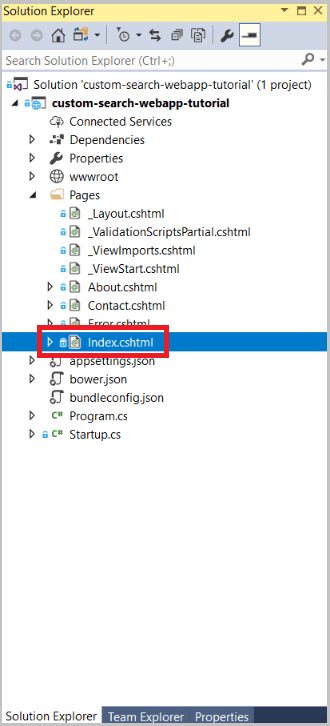 ページを展開して index.cshtml を選択したソリューション エクスプローラーのスクリーンショット