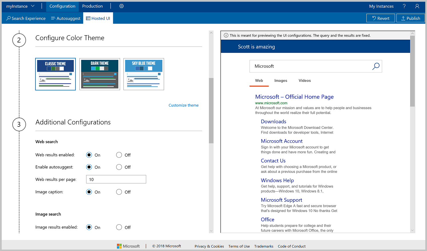 ホステッド UI の配色テーマ選択のスクリーンショット