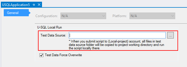 Data Lake Tools for Visual Studio - プロジェクトのテスト データ ソースを構成する