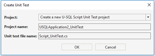 Data Lake Tools for Visual Studio - U-SQL テスト プロジェクトの構成を作成する