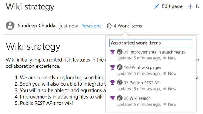 Linked work items on wiki page