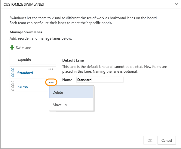 Kanban board settings, Delete a swimlane