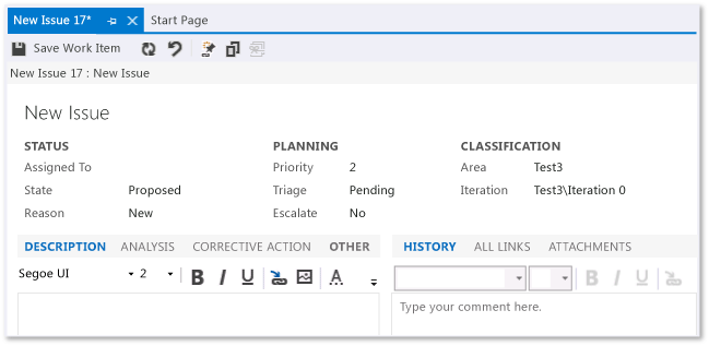 CMMI Issue work item form