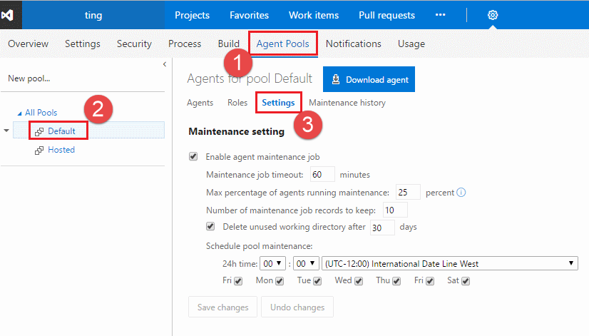 Maintenance job settings for TFS