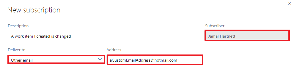 Screenshot of custom email address.