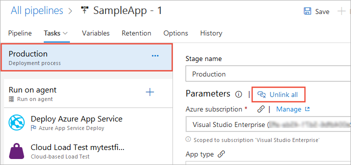 Unlinking parameters for all tasks