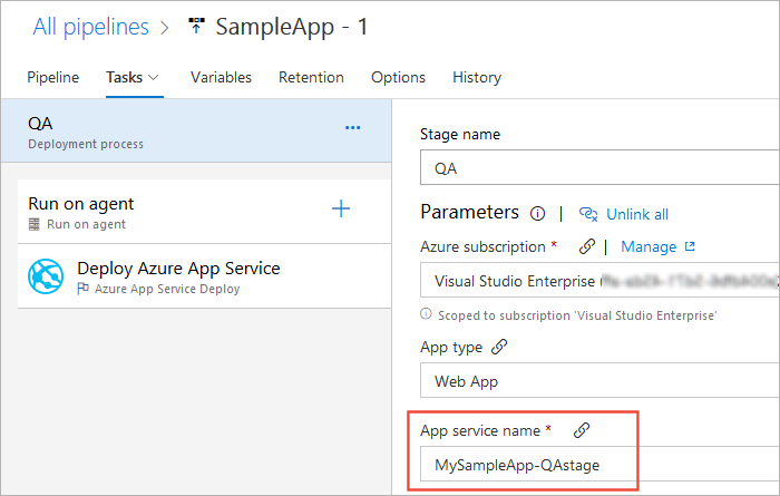 Using the deploy azure app service task