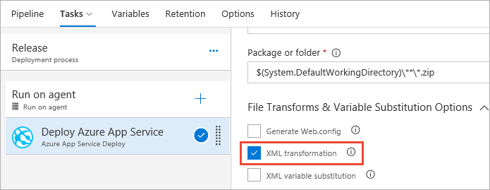 Release pipeline for XML transformation