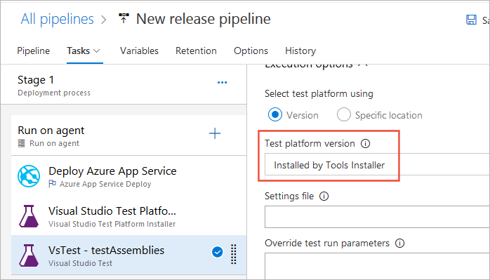 Setting the test platform version